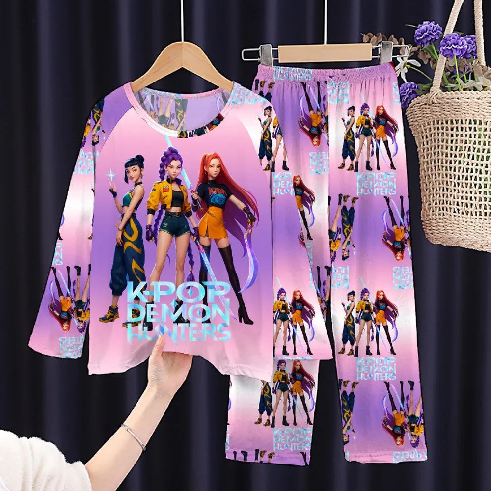 Toddler Girl Pajamas 2PC Set Kids 3 to 4 5 6 7 8 9 10 11 12 Years Long Sleeve Kpop Demon Hunters Pijama Children's Clothing
