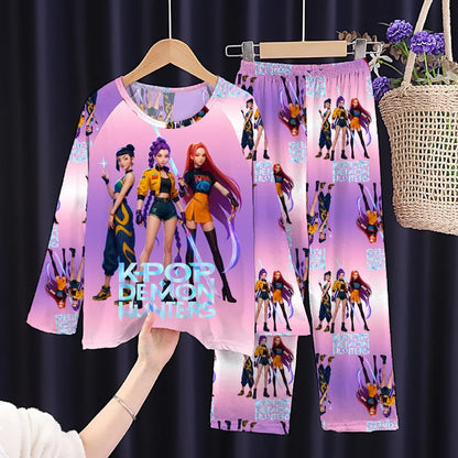 Toddler Girl Pajamas 2PC Set Kids 3 to 4 5 6 7 8 9 10 11 12 Years Long Sleeve Kpop Demon Hunters Pijama Children's Clothing
