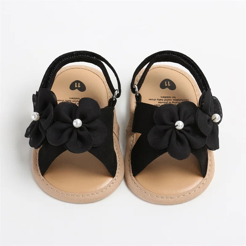 Baby Girls Summer Sandals Cute 3D Flower Decors Non-Slip Flat Sole Shoes Infants Newborn First Walker Shoes