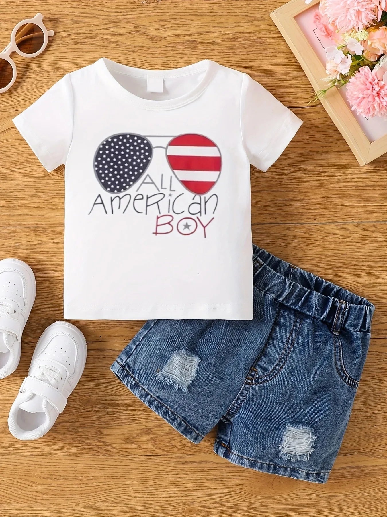 Aby Boys and Girls Summer Hot Painted Round Neck Short-sleeved Top Girls Just T-shirts. Shorts not included