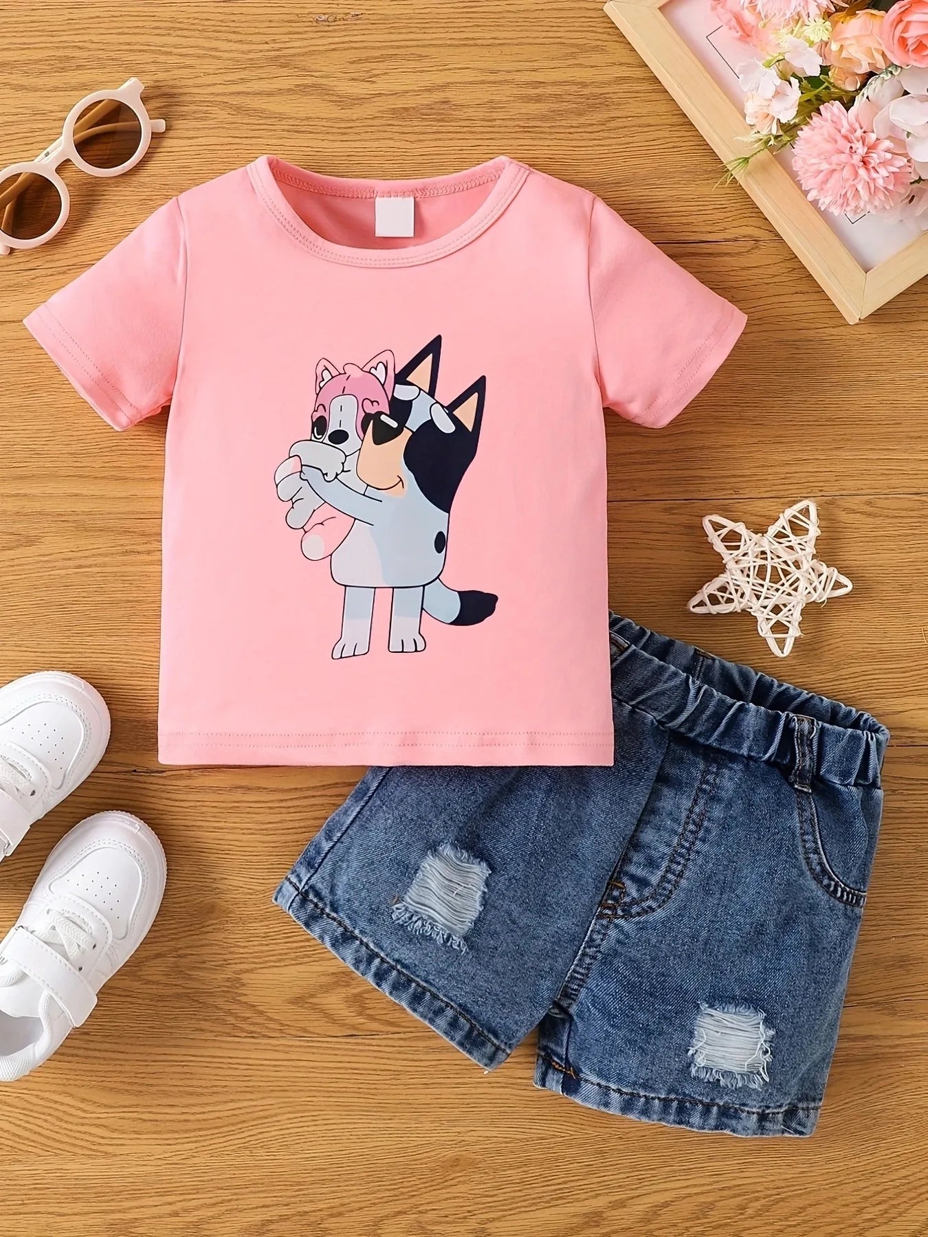 Aby Boys and Girls Summer Hot Painted Round Neck Short-sleeved Top Girls Just T-shirts. Shorts not included