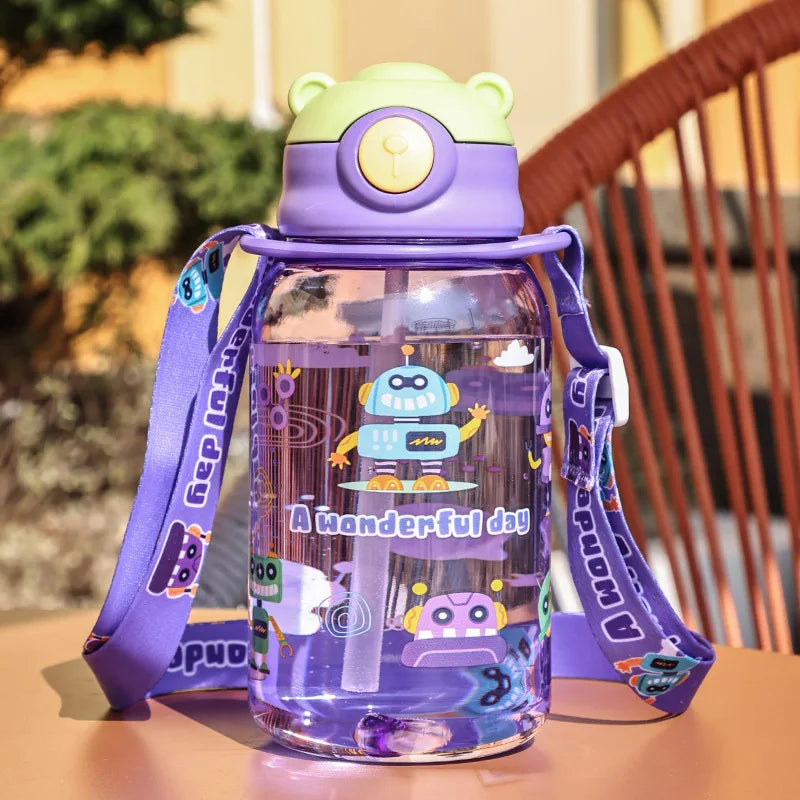 Kids 1PC Water Sippy Cup Kids Water Bottle with Straw and Handle Portable Drinking Bottle Cup Children