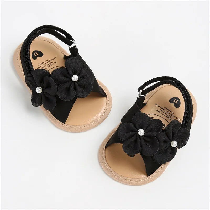 Baby Girls Summer Sandals Cute 3D Flower Decors Non-Slip Flat Sole Shoes Infants Newborn First Walker Shoes