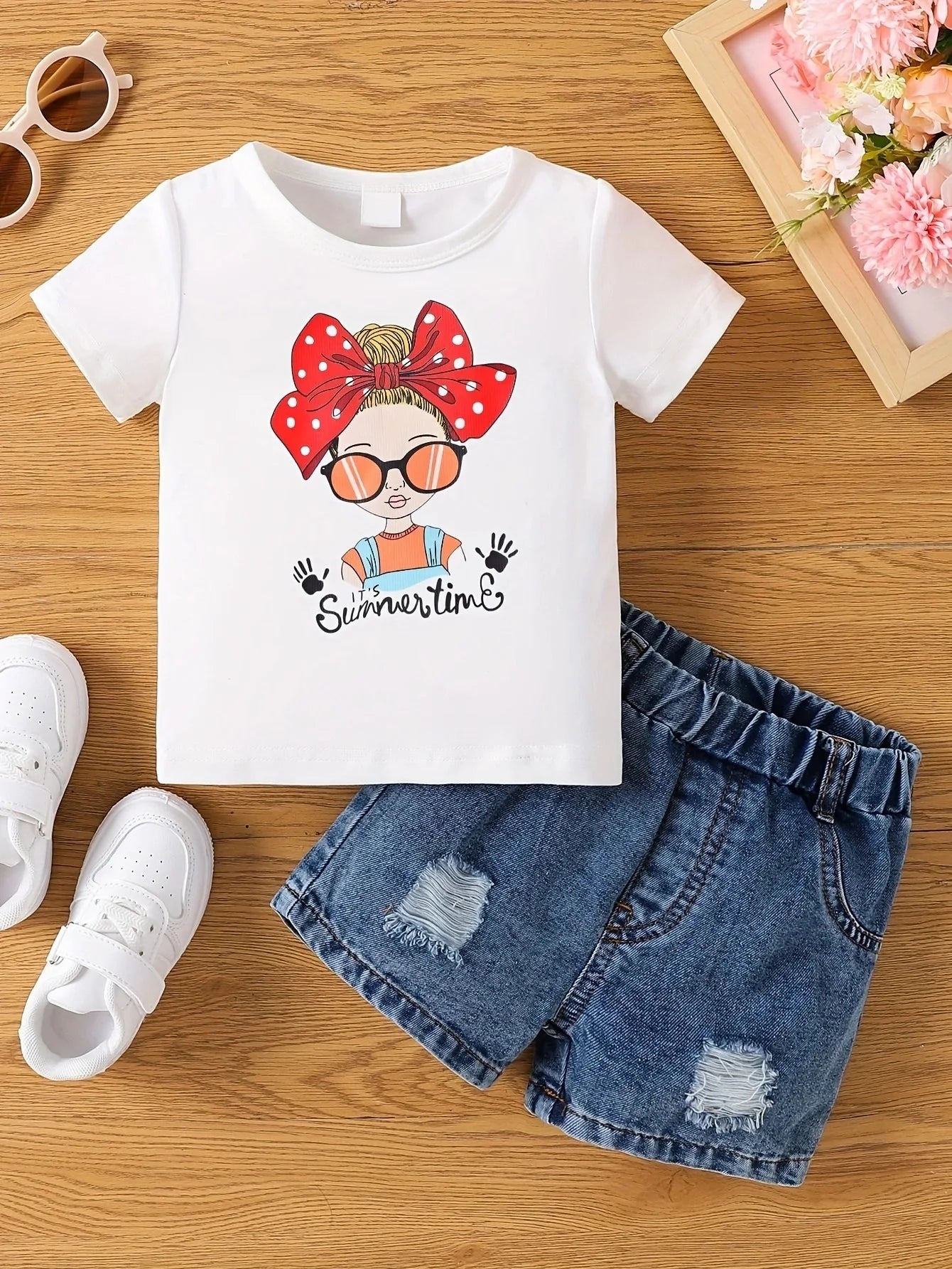 Aby Boys and Girls Summer Hot Painted Round Neck Short-sleeved Top Girls Just T-shirts. Shorts not included