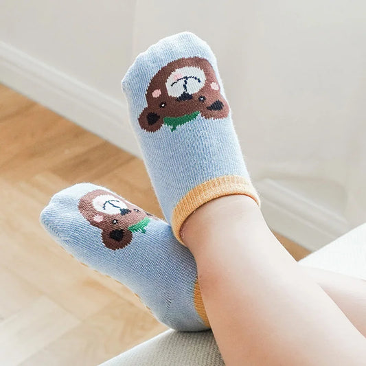 Kids 6 Pairs Cotton Socks Cute Cartoon Animal Pattern Comfy Breathable Baby Non-slip Floor Socks