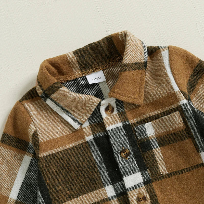 Baby Boy Autumn Clothes Outfits Plaid Print Long Sleeve Shirt and Elastic Band Pants 2 Piece Sets for Toddler
