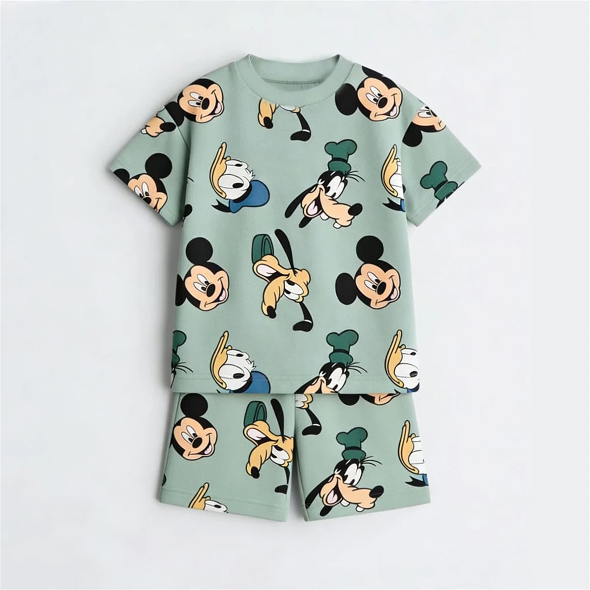 Disney Boys And Girls Suits Full Print Tracksuits Cartoon Tshirt+Shorts 2Piece Set Summer Clothes Lovely Tees Loose Shorts Kids