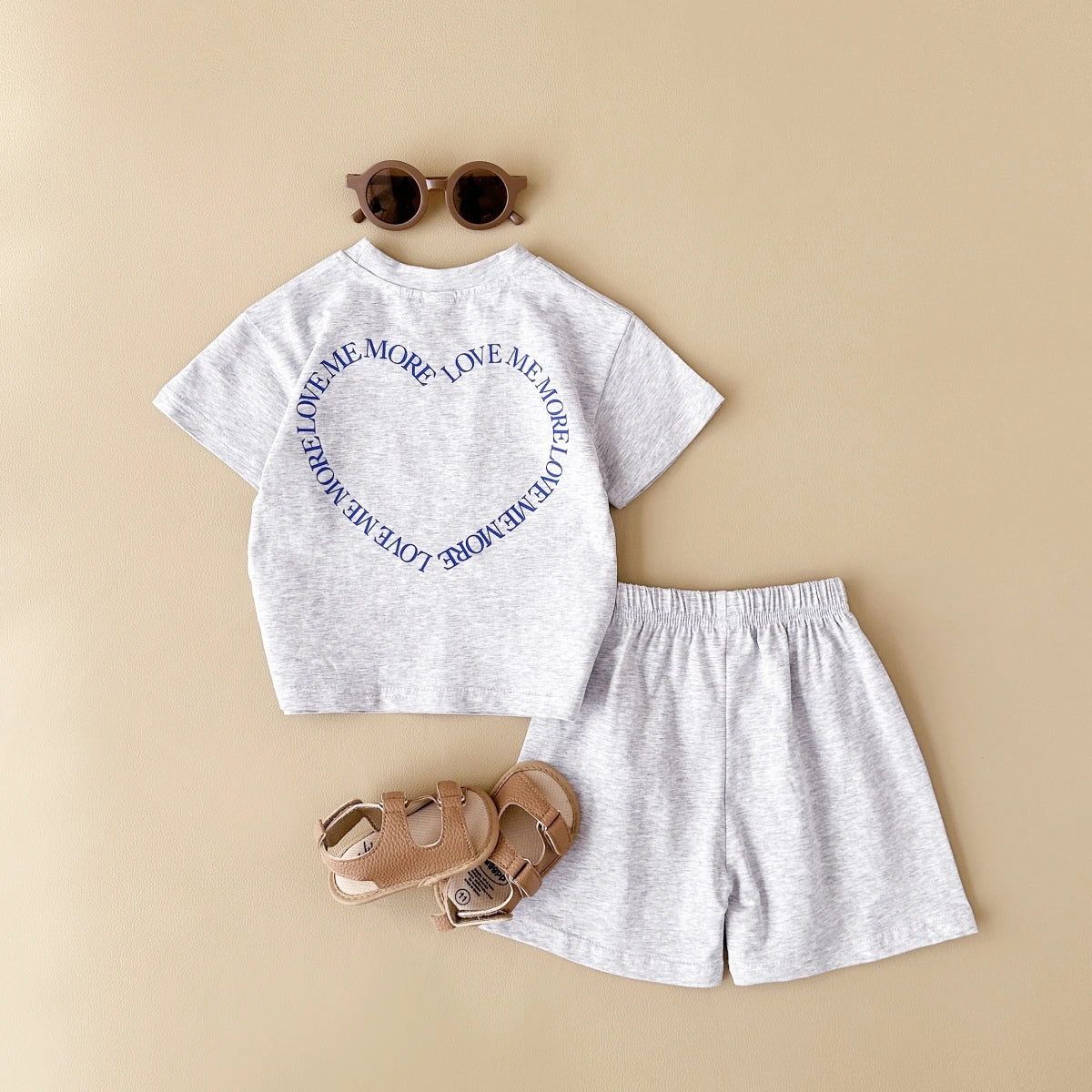 INS Newborn Baby Clothes Set Girls Cotton Heart Shaped Letter Printing Summer T-shirt+shorts 2Pcs for 1-4Y Baby Boys Clothes