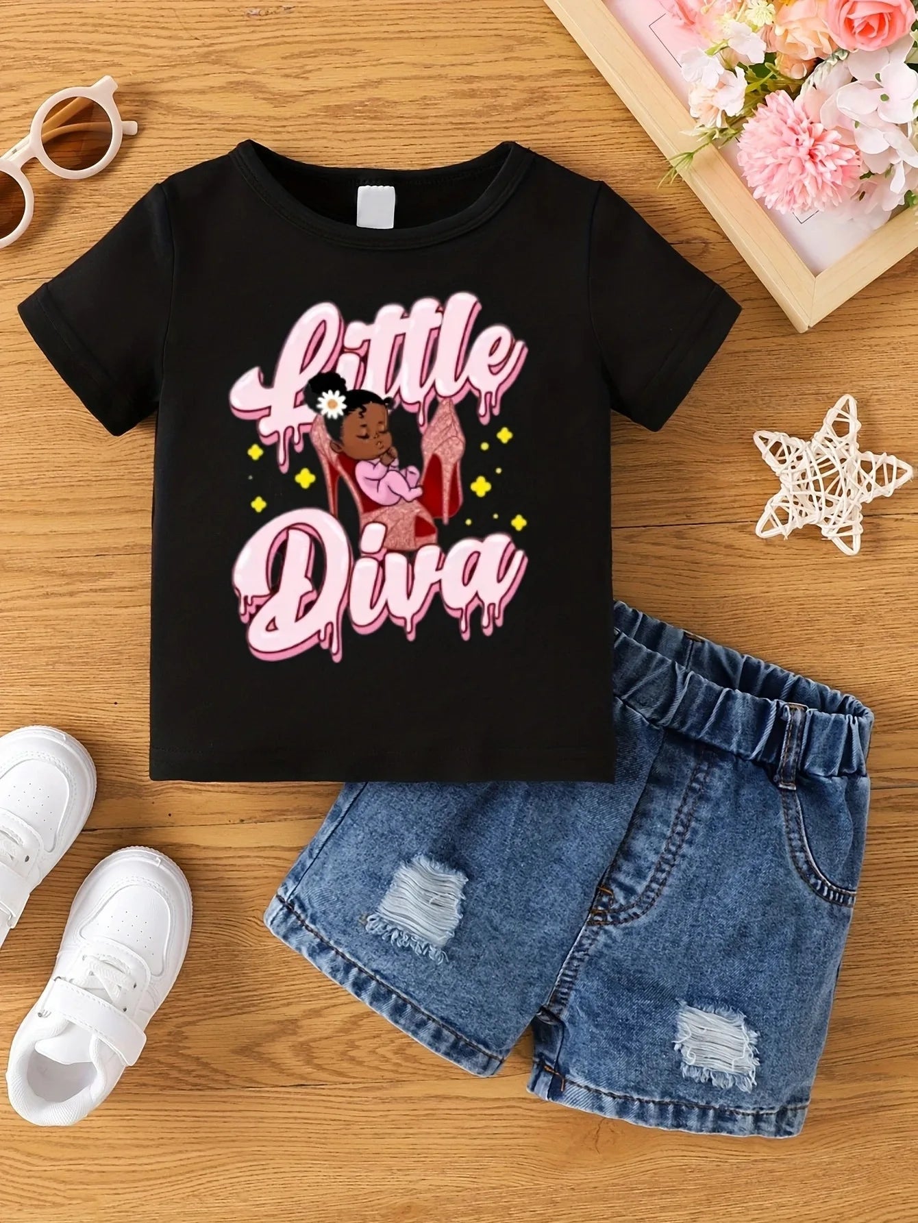 Aby Boys and Girls Summer Hot Painted Round Neck Short-sleeved Top Girls Just T-shirts. Shorts not included