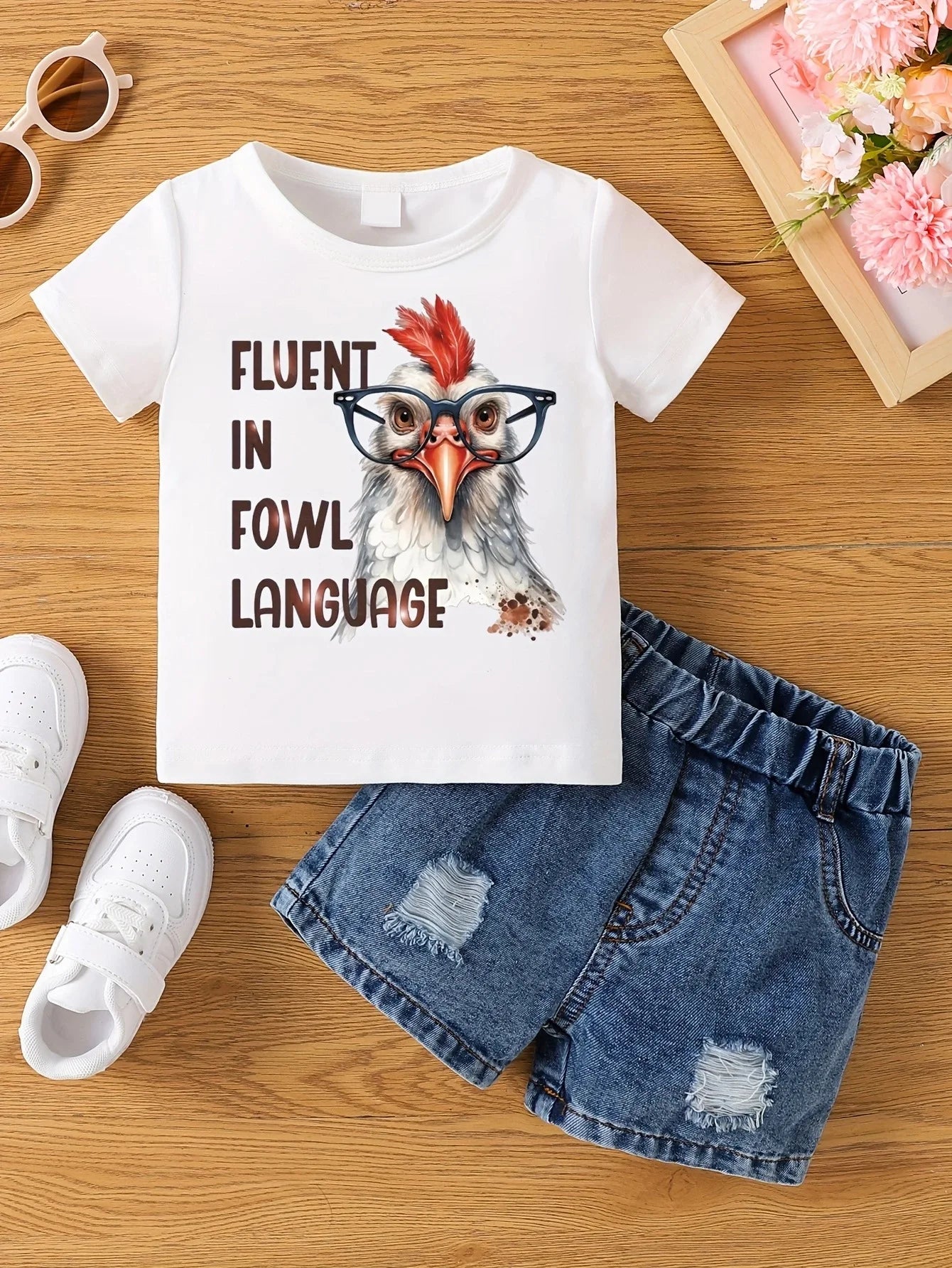 Aby Boys and Girls Summer Hot Painted Round Neck Short-sleeved Top Girls Just T-shirts. Shorts not included