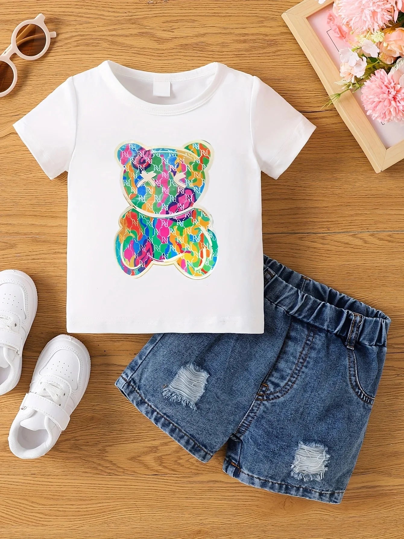 Aby Boys and Girls Summer Hot Painted Round Neck Short-sleeved Top Girls Just T-shirts. Shorts not included