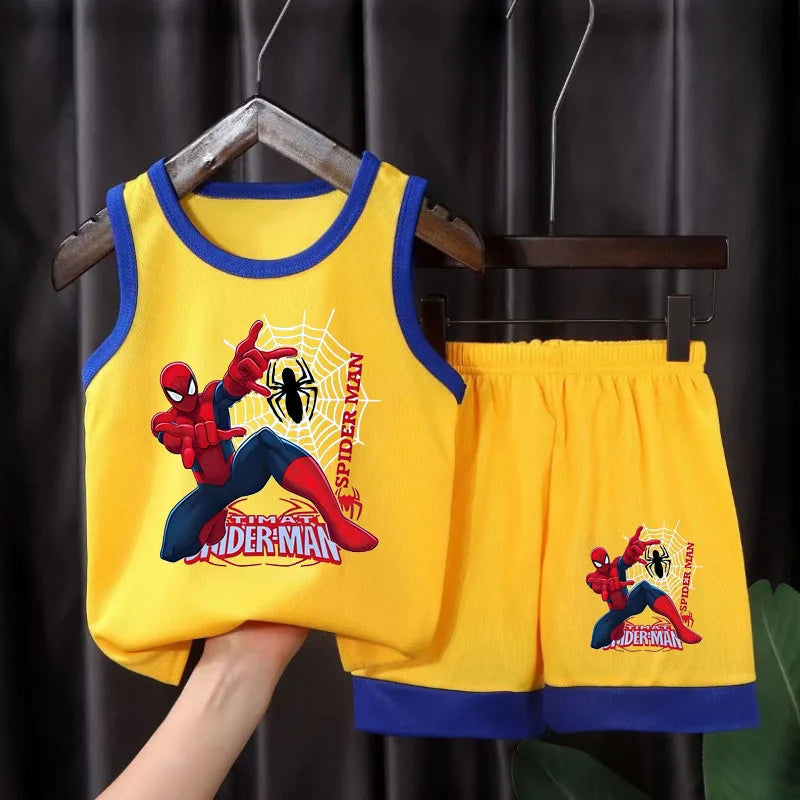 Summer Marvel Breathable Comfy Mesh Boys Basketball Cothes Sets Kids Casual Outfits Child Outdoor Vacation Vest Suit