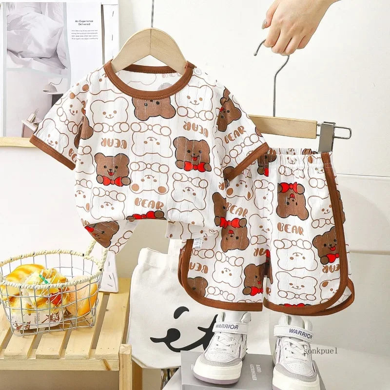 Summer Cotton Baby Children's Clothing Set for Boys and Girls T-shirt and Shorts Toddler Suit