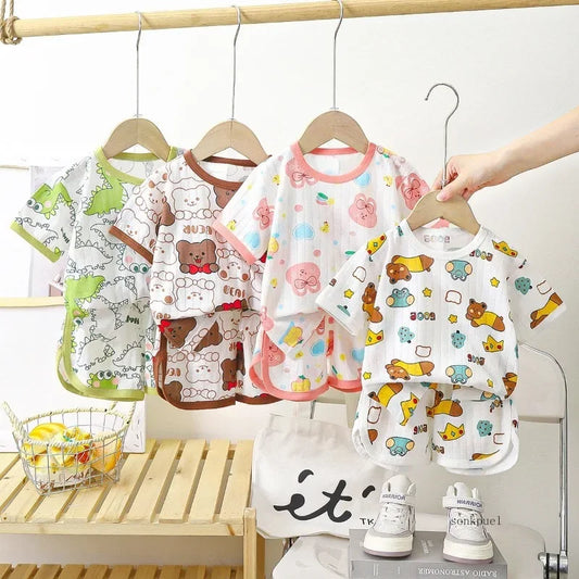 2PCS Summer Cotton Baby Children's Clothing Set for Boys and Girls T-shirt and Shorts Toddler Suit