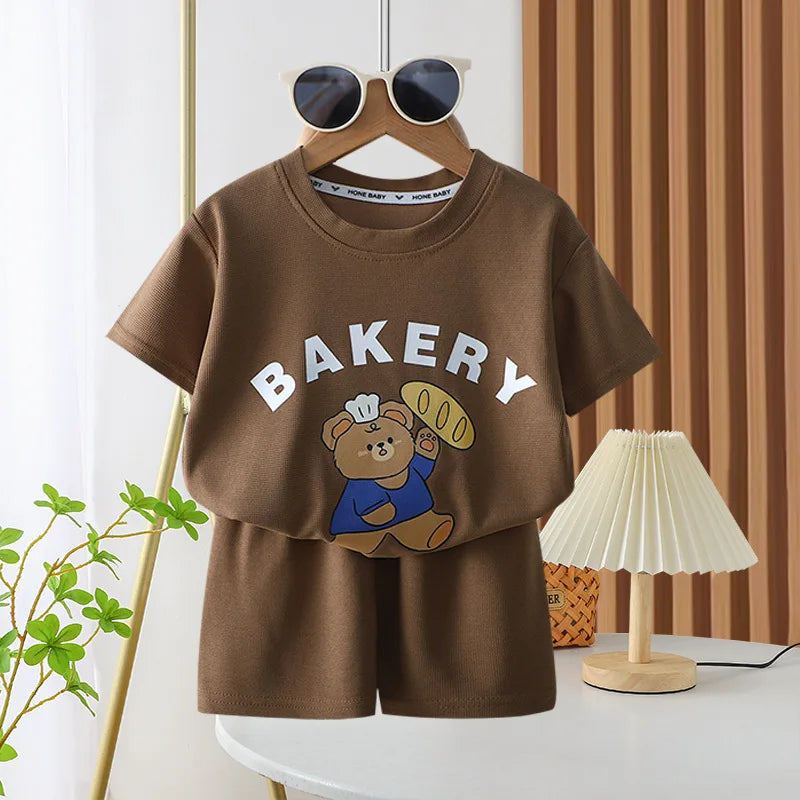 Short Sleeve Shorts Outfits 1 2 3 4Years Old Child Clothing Set Cartoon Print Tshirt+Shorts Casual Fashion Tops Shorts Two Piece