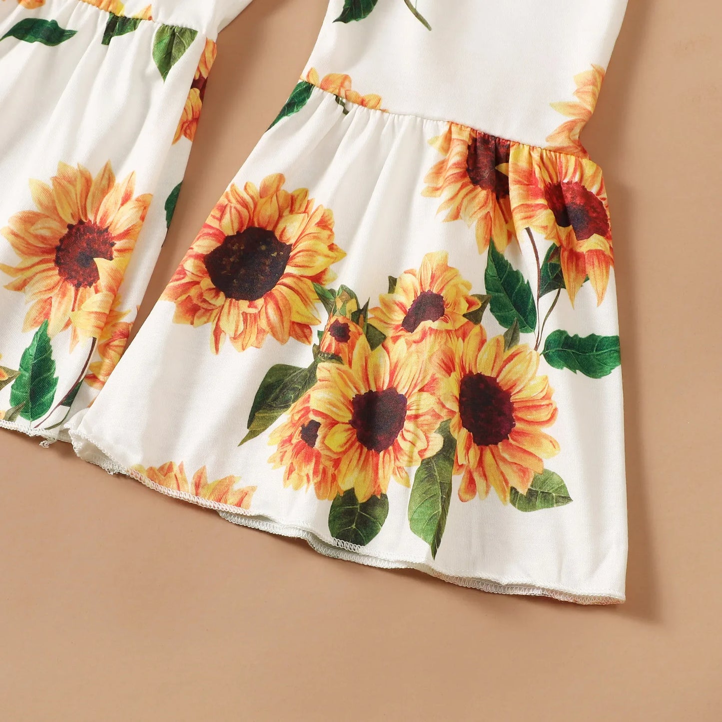 Fashion Clothes Set Toddler Girl Short Sleeve Top+Sunflower Flare Pants Summer Clothing Outfits for Kids Girl 1-5Years