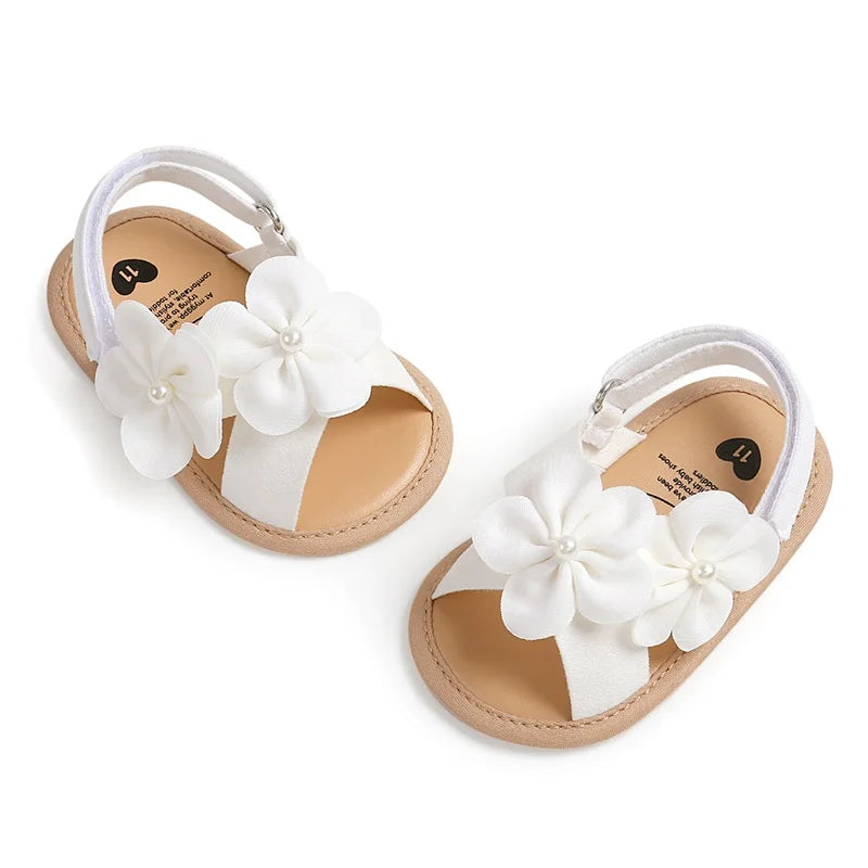 Baby Girls Summer Sandals Cute 3D Flower Decors Non-Slip Flat Sole Shoes Infants Newborn First Walker Shoes