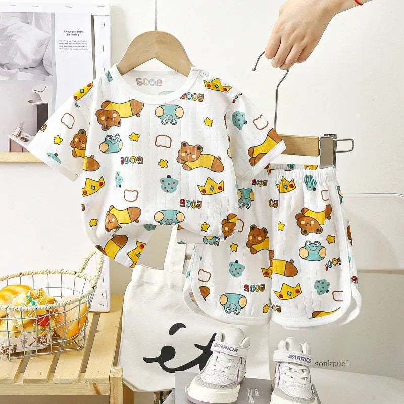 Summer Cotton Baby Children's Clothing Set for Boys and Girls T-shirt and Shorts Toddler Suit
