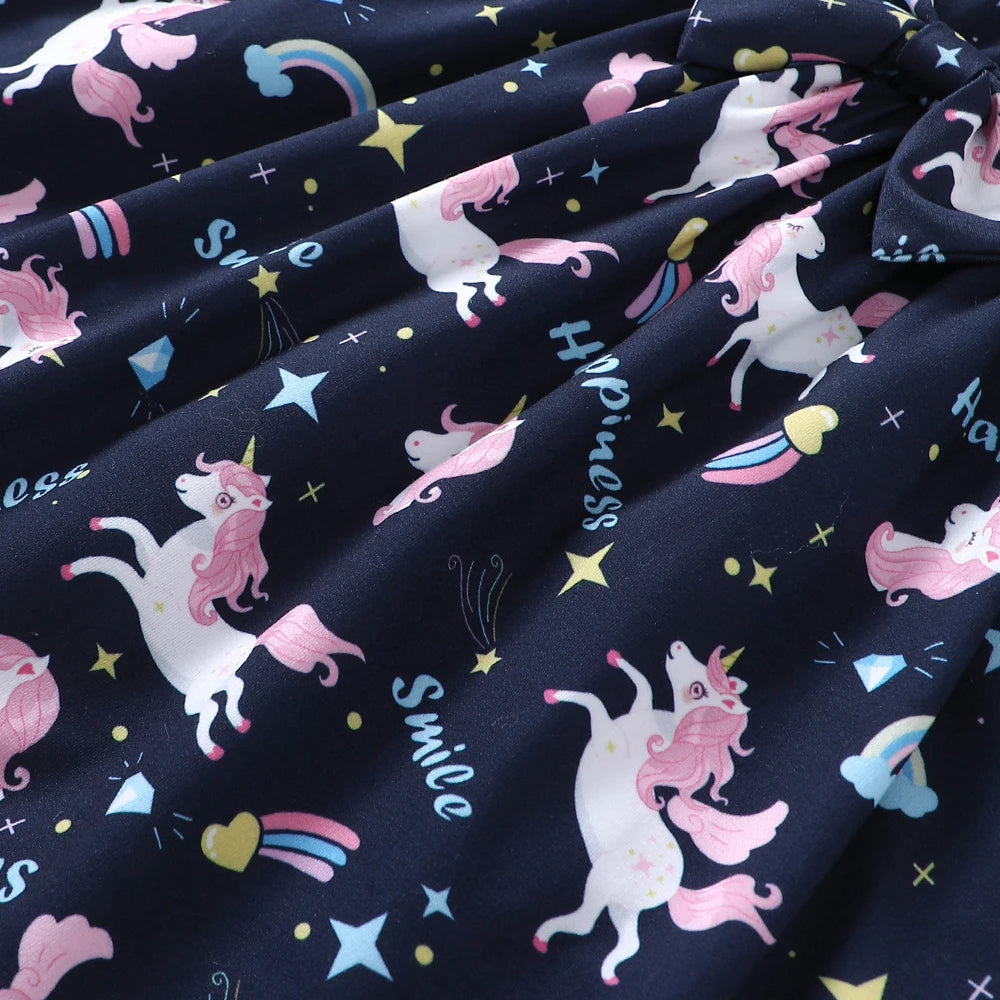 Girls' Summer Cartoon Unicorn Rainbow Printed Dress