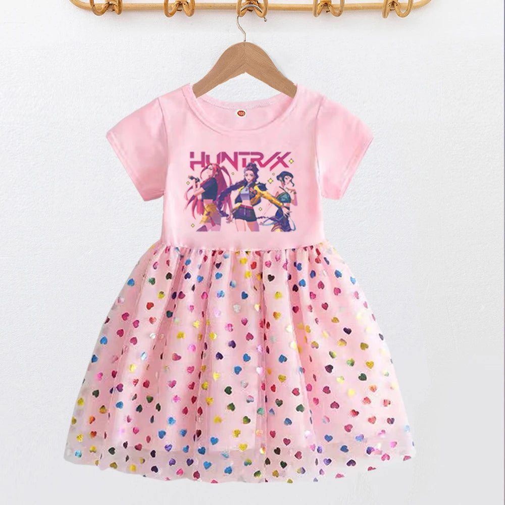Kpop Demon Hunters Kids Clothes Summer Short sleeves Girls Dress Fashion Children Princess Dresses Baby Girl Cute Birthday Party