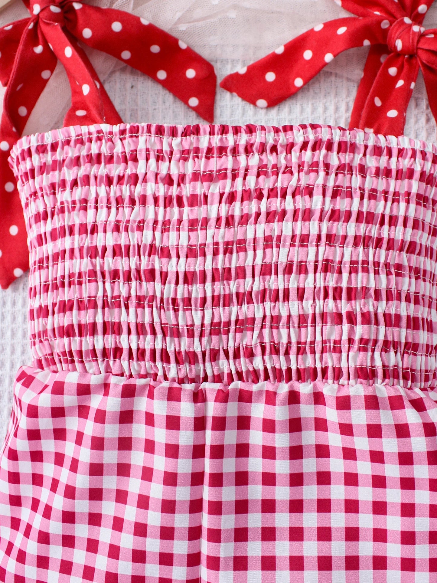 Summer Girl Sling jumpsuit Fashion plaid red embroidered strawberry pattern cute and playful girl baby