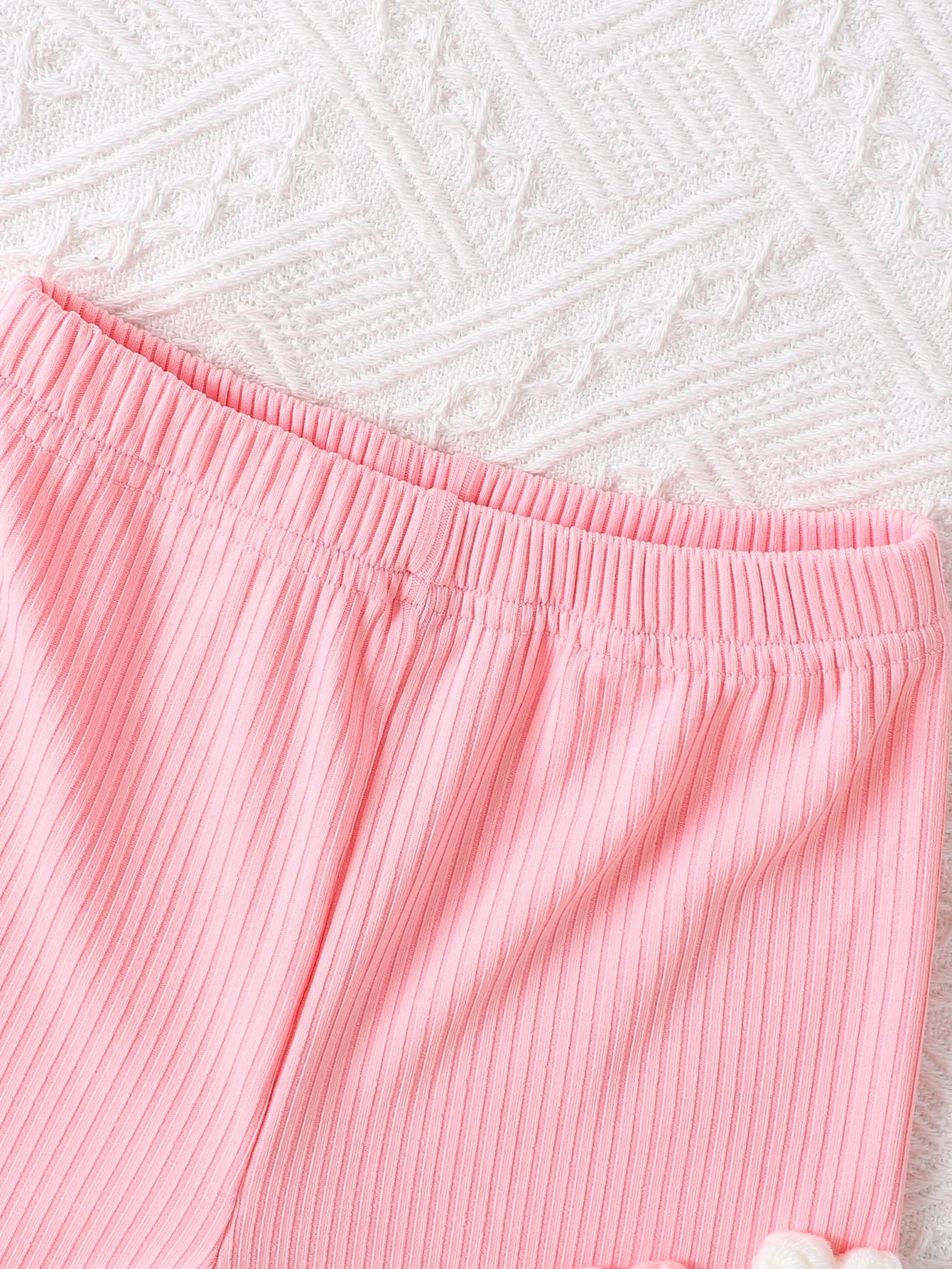 Toddler Girls' 2-Piece Set Pink Ribbed Camisole & Shorts Flower Embellish 1-4Y
