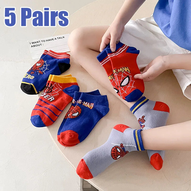 Spiderman 5 Pairs Children Socks Anime Kids Boys Short Sock Kawaii Child Cartoon Baby Summer Spring Boat Socks Kids Gift 1-12Y