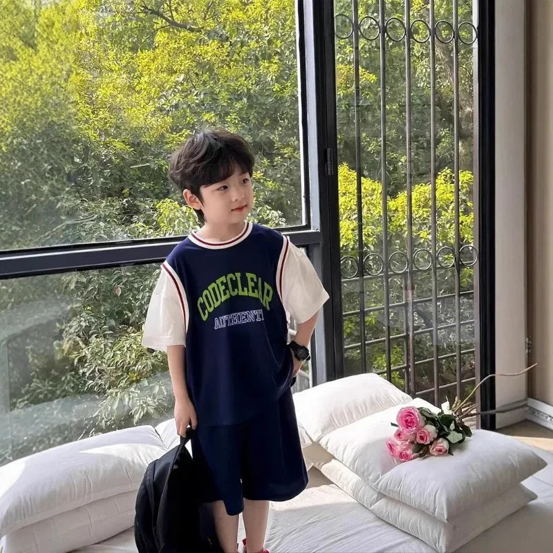 New Kids Short Sleeve Set Summer Short Sleeve Set Thin Children's Clothing Quick Dry Sports Suit