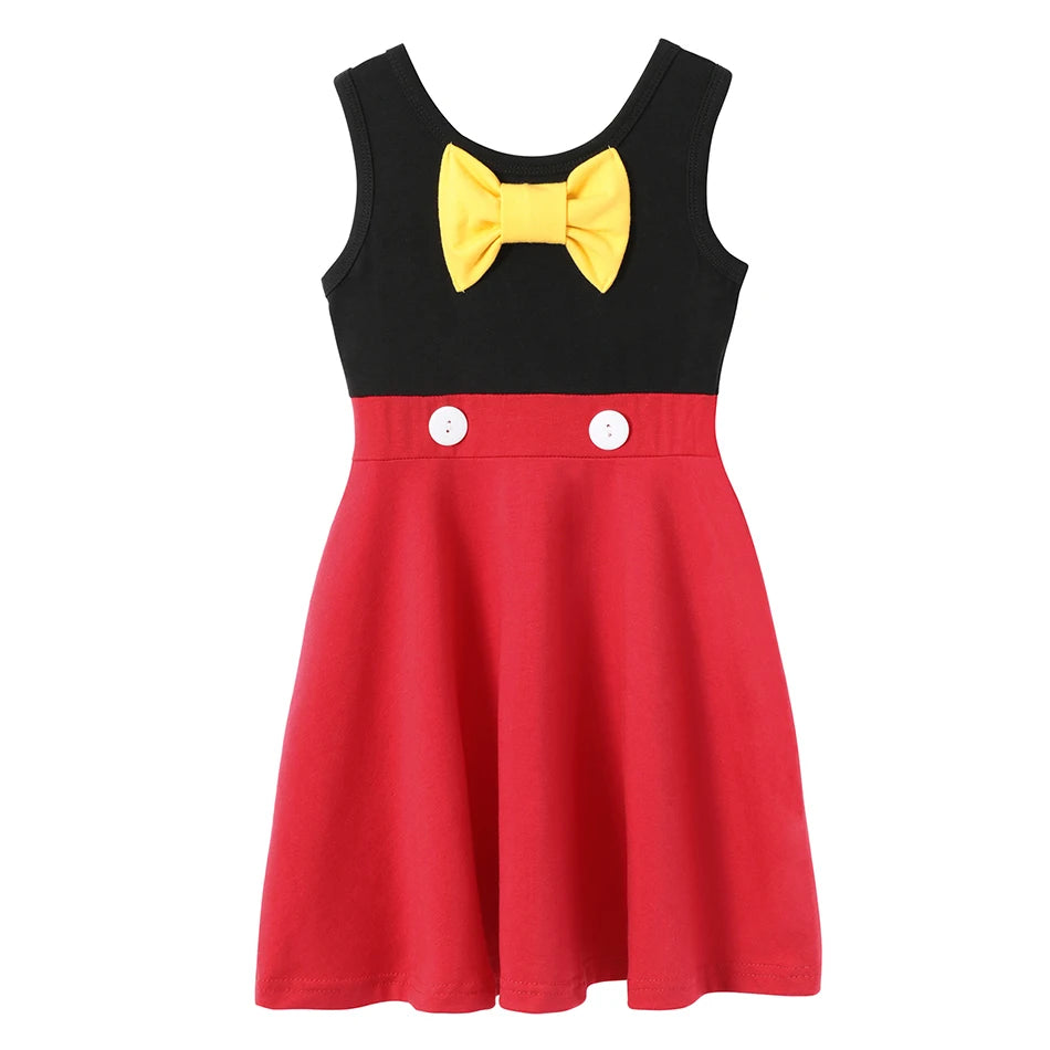 Girls Summer Dresses Sleeveless Butterfly Flower Print Dress for Girls Casual Denim Splicing Skirt Children Clothes