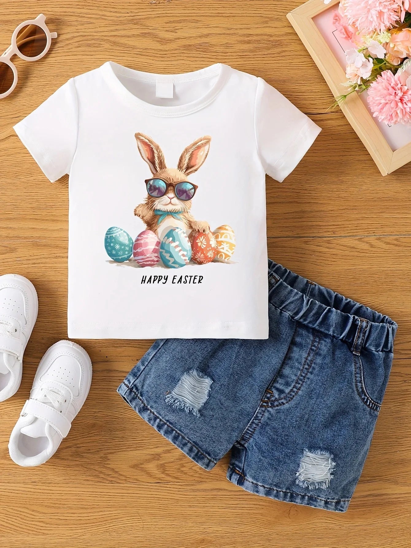Aby Boys and Girls Summer Hot Painted Round Neck Short-sleeved Top Girls Just T-shirts. Shorts not included