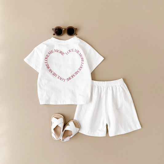 INS Newborn Baby Clothes Set Girls Cotton Heart Shaped Letter Printing Summer T-shirt+shorts 2Pcs for 1-4Y Baby Boys Clothes