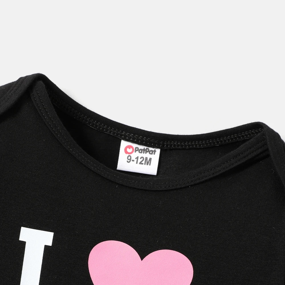 PatPat 2pcs Baby Girl Cotton Long-sleeve Heart & Letter Print Romper and Sweatpants Set