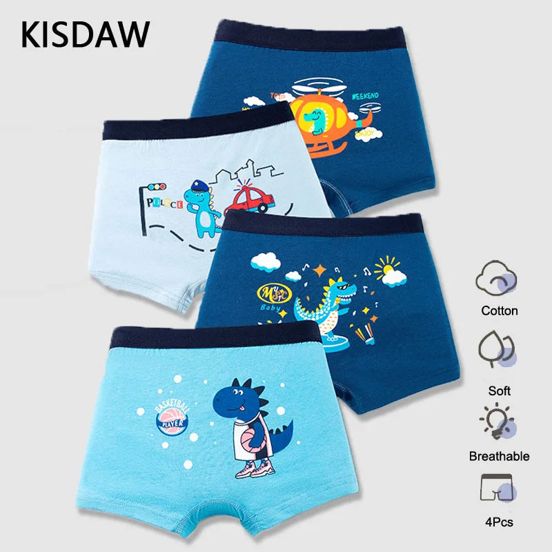 Children's Underwear Boys Panties Underpants Dinosaurs Helicopters Cars Cotton Breathable Kids Shorts Boy Boxer Briefs