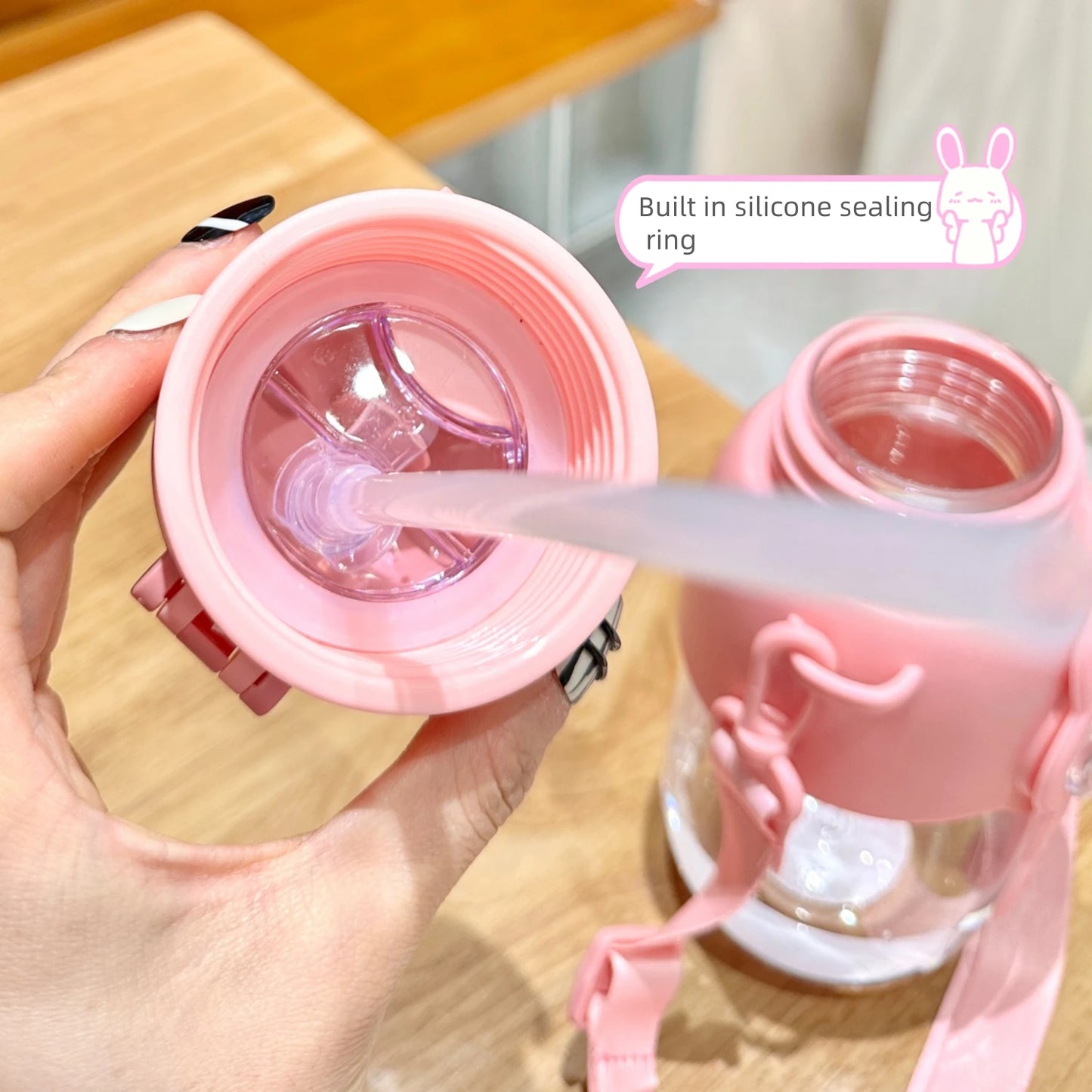 660ml Portable Cartoon Animal Leak-proof Water Bottle Safety Lock Cute Straw Cup Kids Drinking Jug For Outdoor Camping Travel
