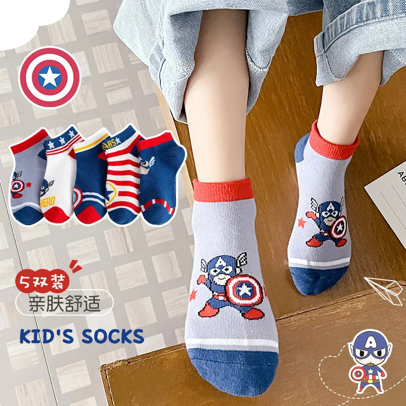Spiderman 5 Pairs Children Socks Anime Kids Boys Short Sock Kawaii Child Cartoon Baby Summer Spring Boat Socks Kids Gift 1-12Y
