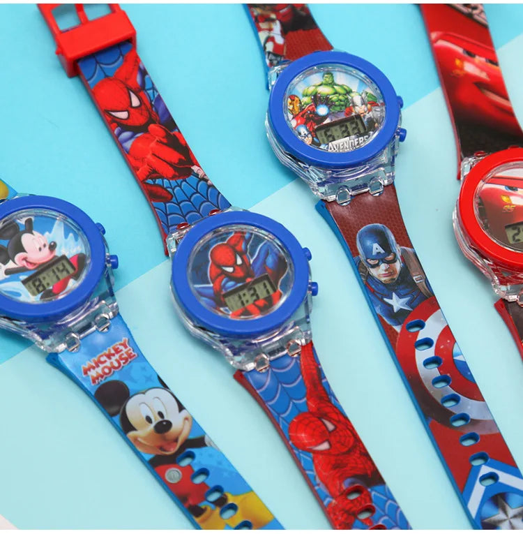 Flash Light Frozen Mickey Kids Watches For Girls Cartoon Spiderman Children Watch Boys School Student Digitel Clock Gifts