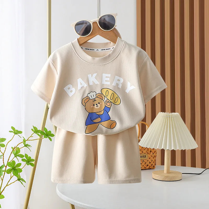 Short Sleeve Shorts Outfits 1 2 3 4Years Old Child Clothing Set Cartoon Print Tshirt+Shorts Casual Fashion Tops Shorts Two Piece