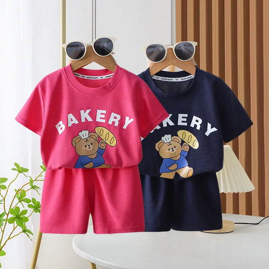 Short Sleeve Shorts Outfits 1 2 3 4Years Old Child Clothing Set Cartoon Print Tshirt+Shorts Casual Fashion Tops Shorts Two Piece