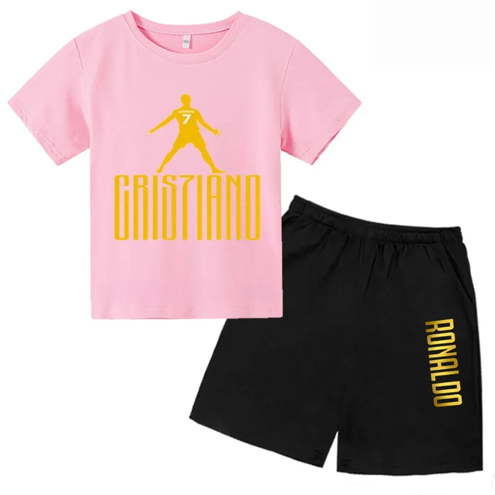3D kids T-shirt Summer CR7 Star Print Top/Shorts  Boys/Girls Preschool 3-13Y Birthday Gift Sunshine Casual Round Neck Sports Set