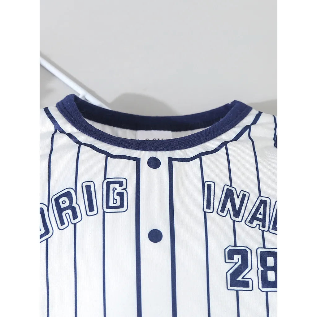 0-18 Months Newborn Baby Boy Clothing Set Long Sleeved Patchwork Striped Baseball Jumpsuit with Pants Autumn Indoor Party Suit