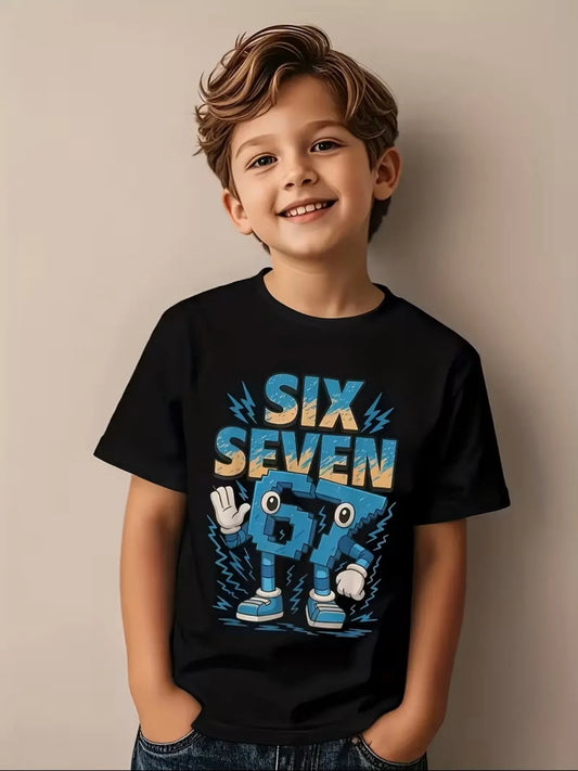 Funny Six Seven Italian Brainrot 67 Number Graphic Print T-Shirt Boy/Girl Summer Short Sleeved Kids Loose Comfortable Tshirt Top