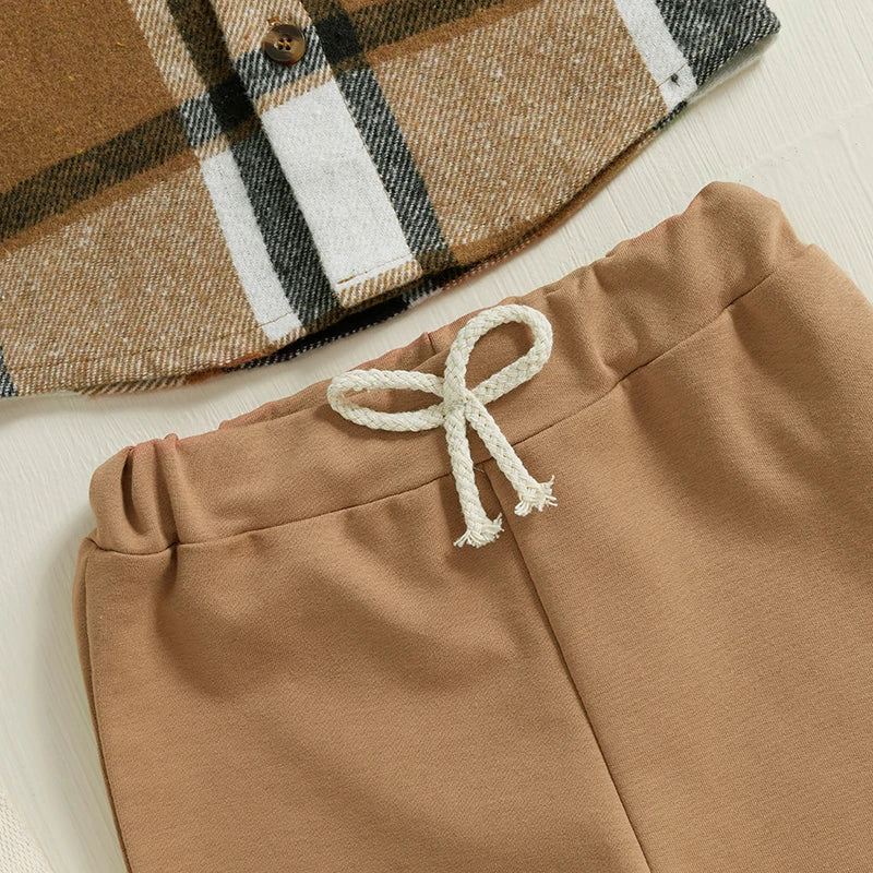 Baby Boy Autumn Clothes Outfits Plaid Print Long Sleeve Shirt and Elastic Band Pants 2 Piece Sets for Toddler