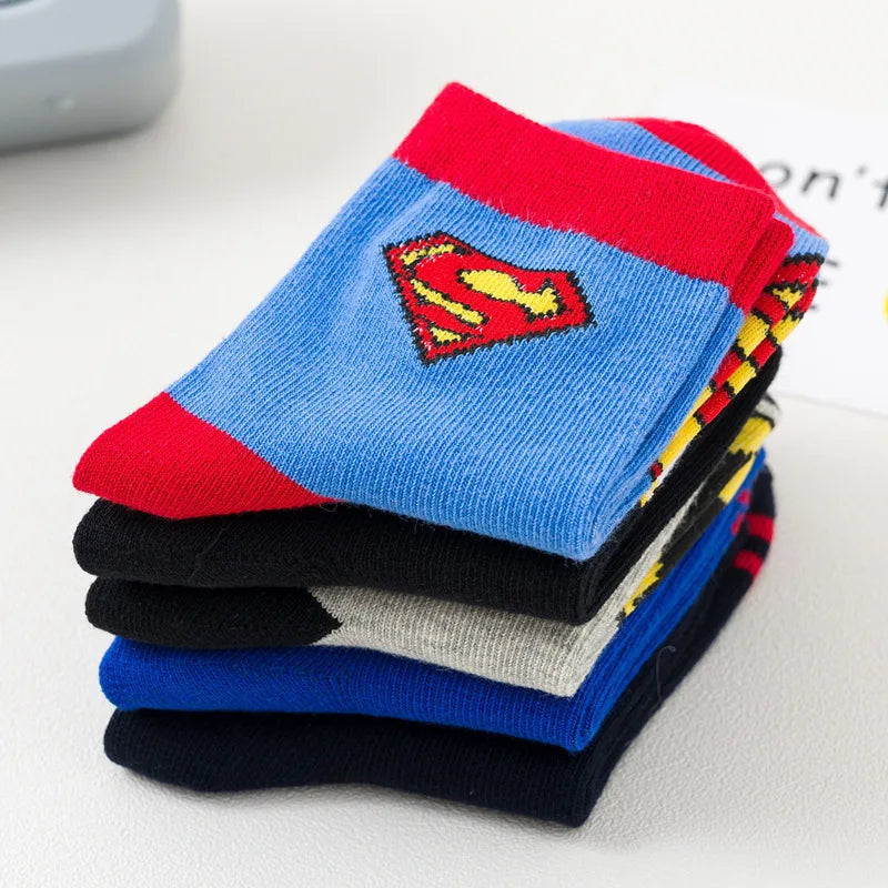 Baby Socks Spiderman Cartoon Anime Hero 5Pairs Cotton Boys Tube Socks Children Autumn Winter Kids Socks