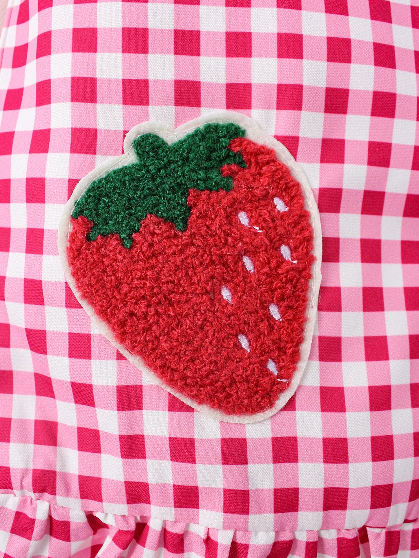 Summer Girl Sling jumpsuit Fashion plaid red embroidered strawberry pattern cute and playful girl baby