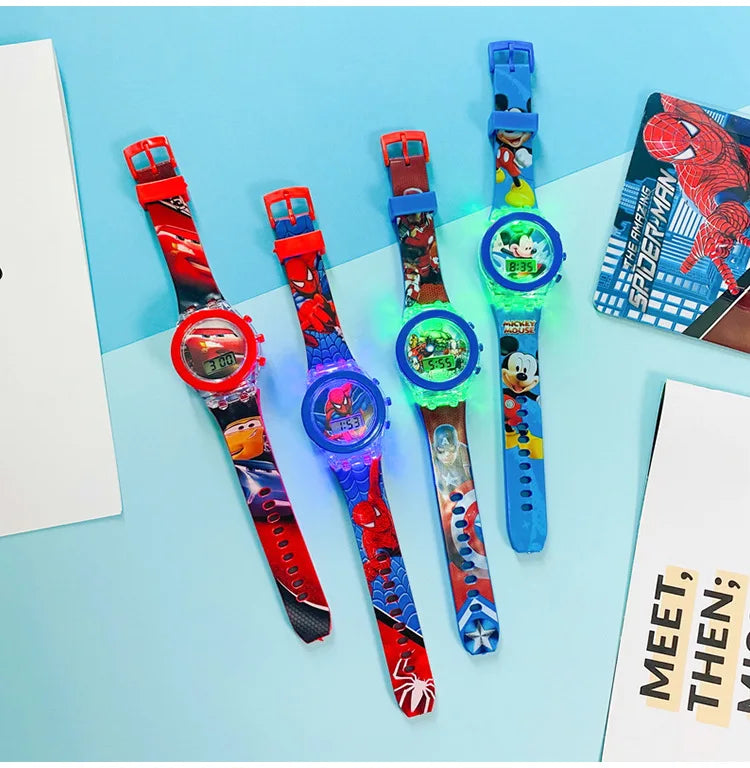 Flash Light Frozen Mickey Kids Watches For Girls Cartoon Spiderman Children Watch Boys School Student Digitel Clock Gifts