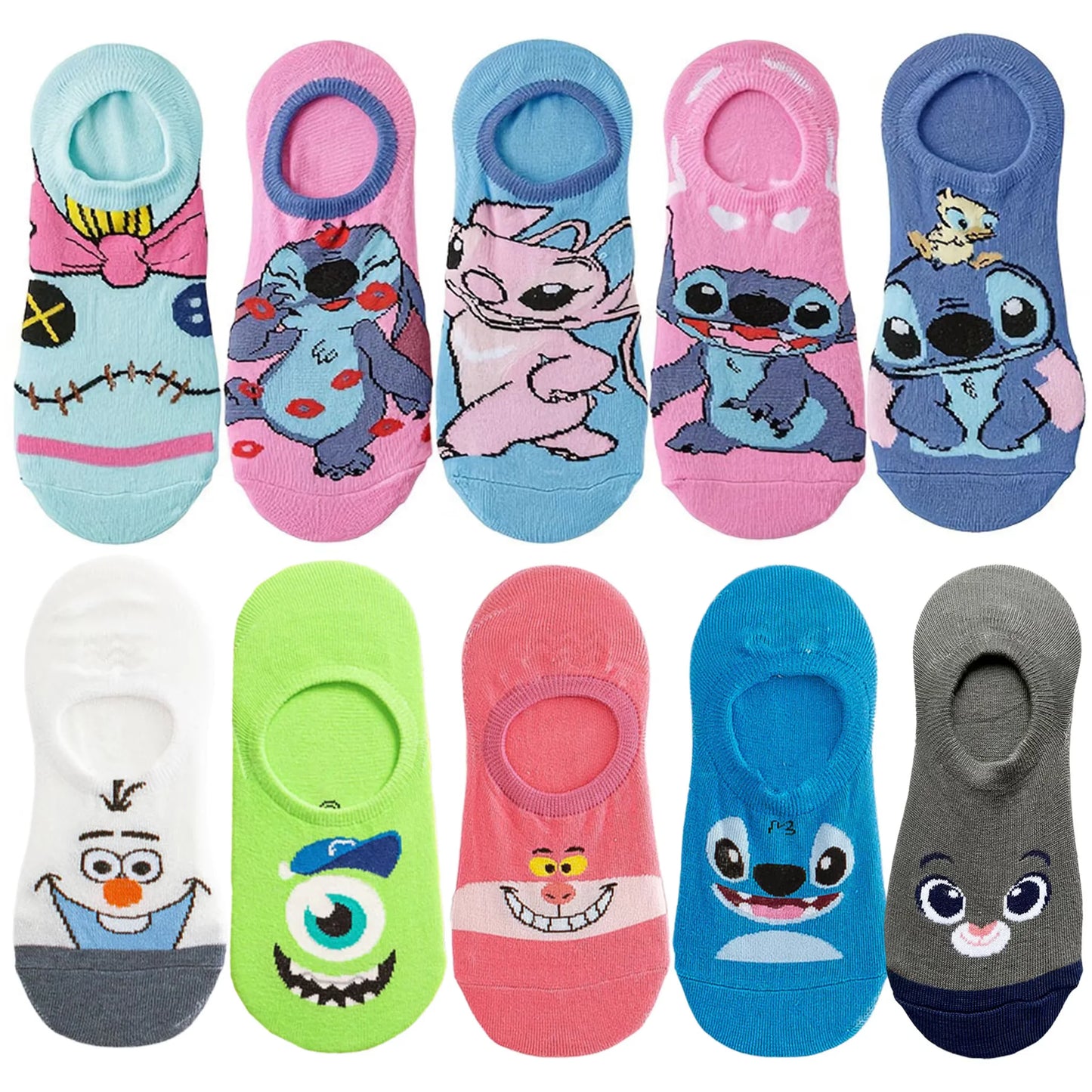Disney Unisex Cartoon Anime 10Pairs Socks Funny Casual Short Boat Socks