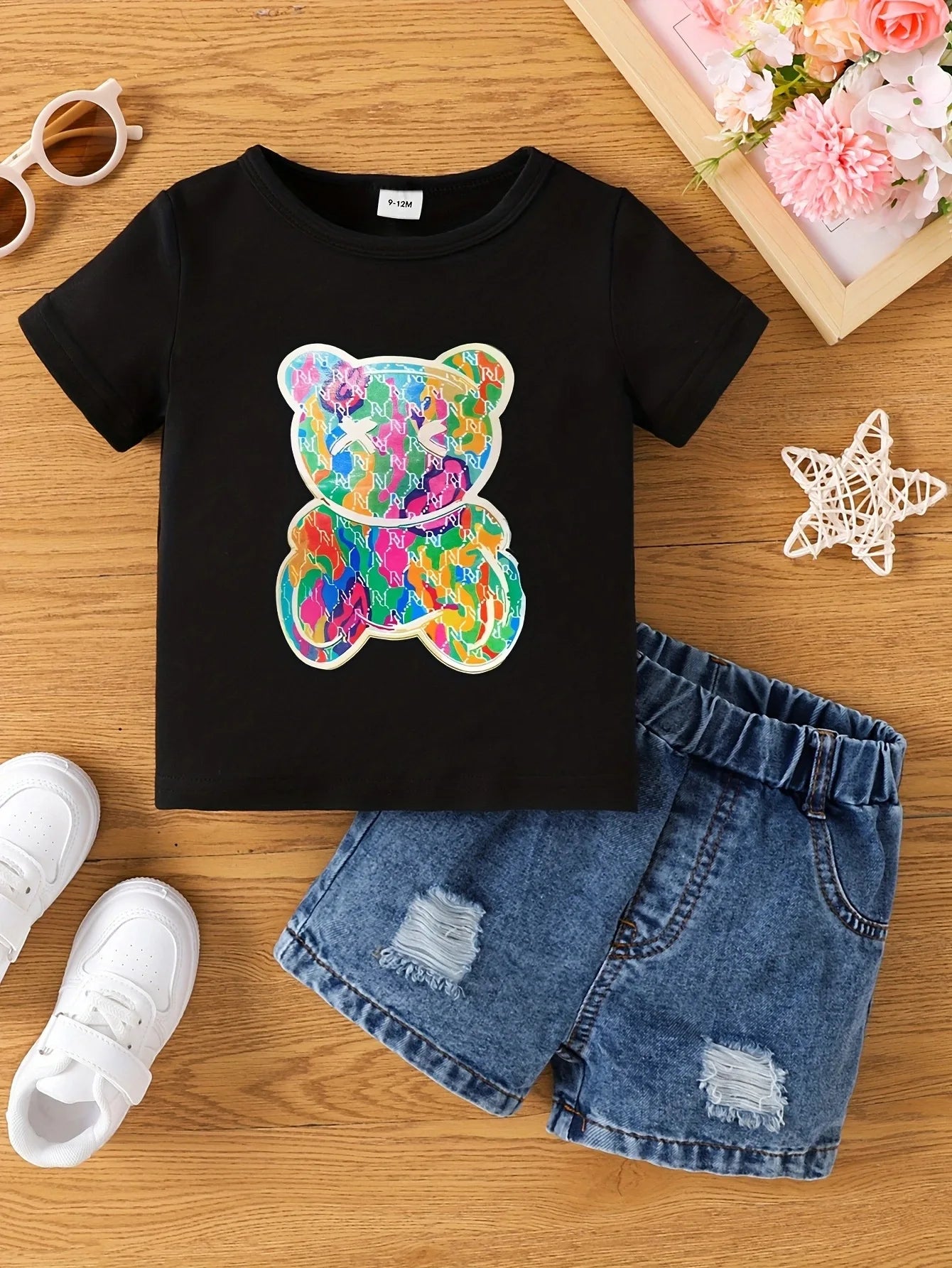 Aby Boys and Girls Summer Hot Painted Round Neck Short-sleeved Top Girls Just T-shirts. Shorts not included