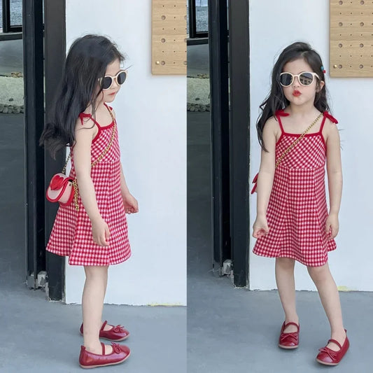 Children's Girl Suspender Puffy Dress Baby Girls' Sweet Princess Party Dress Bow-tie Design Casual Dresses