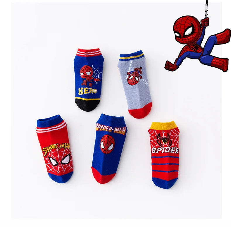 Spiderman 5 Pairs Children Socks Anime Kids Boys Short Sock Kawaii Child Cartoon Baby Summer Spring Boat Socks Kids Gift 1-12Y