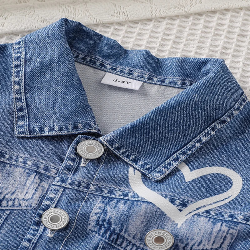 Fashionable trend casual spring and autumn new children's set girls imitation denim vest set casual long pants three-piece set